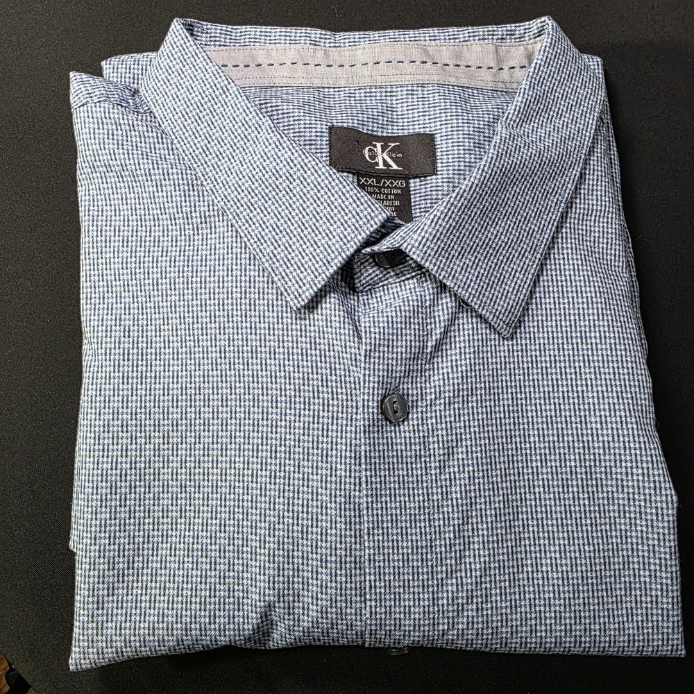 CALVIN‎ KLEIN MENS BUTTON DOWN SHIRT, XXL Blue & Gray Pattern